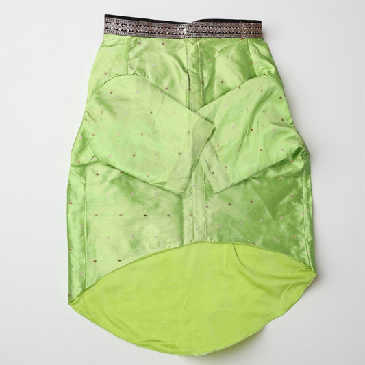 Lime Green Silk Dog Kurta with Black Zari Lace
