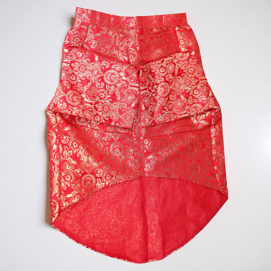 Red Brocade Silk Zari Work Dog Kurta