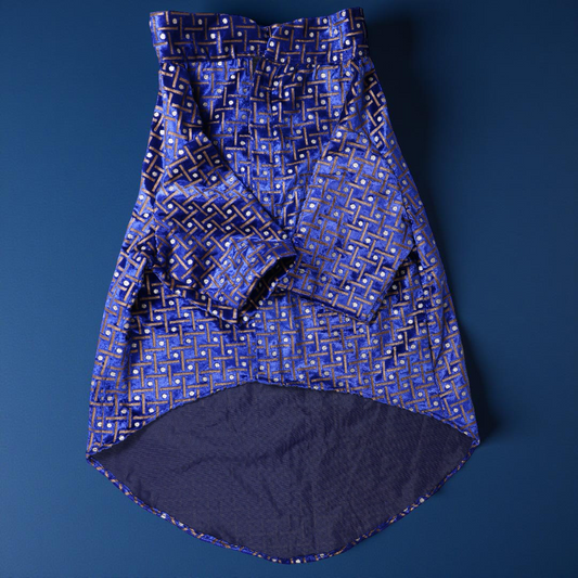Navi Blue Velvet Fabric Gold Print Dog Kurta