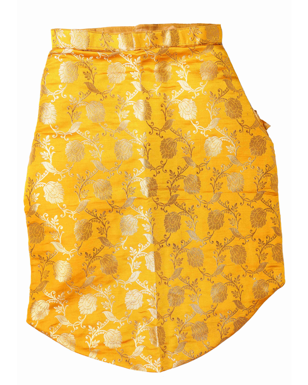 Mustard Yellow Brocade Silk Dog Kurta with Gota Lace