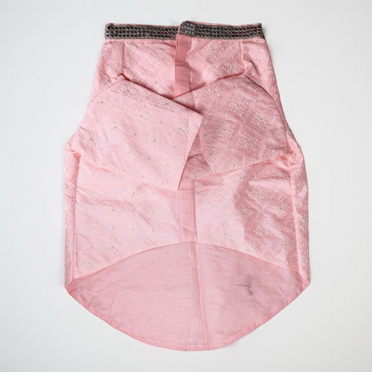 Peach Raw Silk Dog Kurta with Chikankari